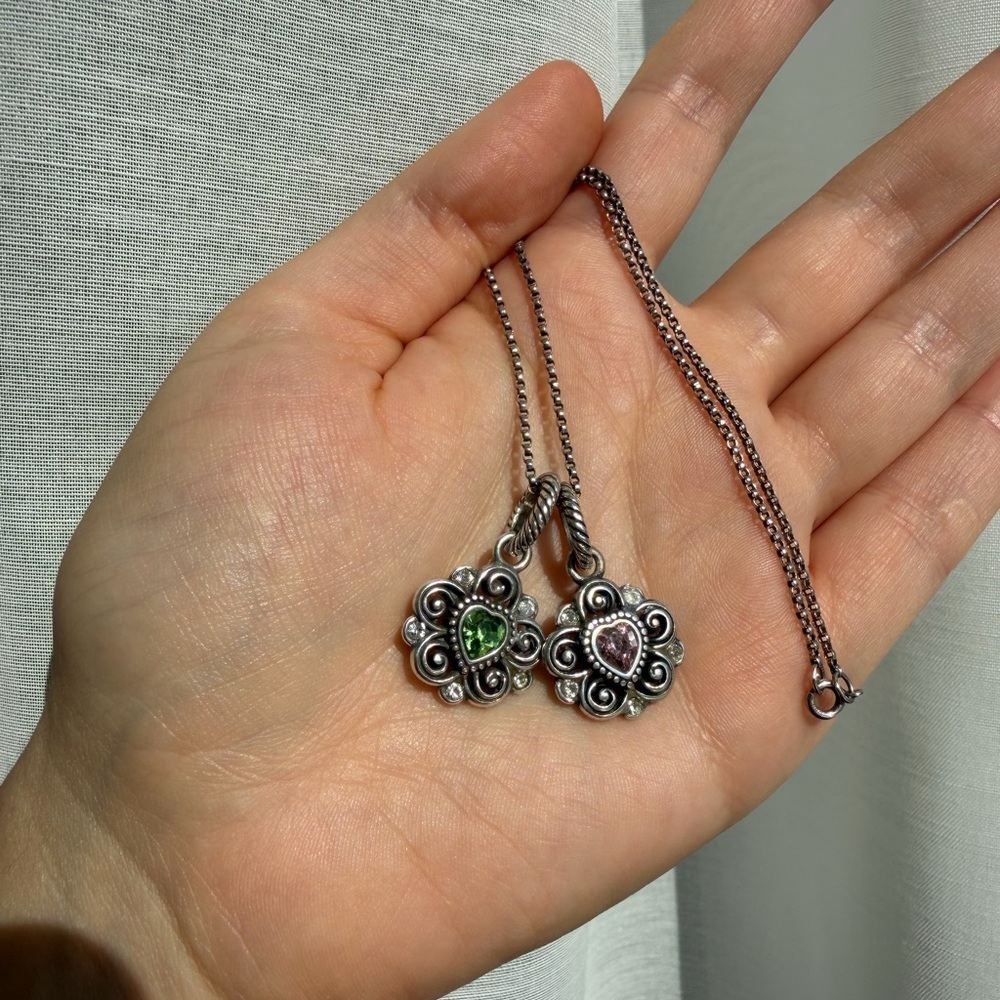 BRIGHTON Flower Birthstone Swarovski Crystal Green and Pink (2 charms on chain)